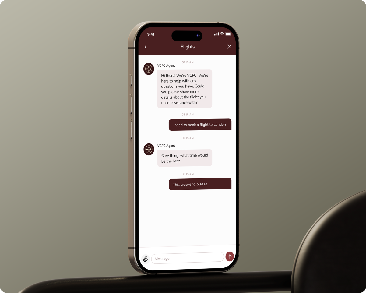 VCFC Flights chat screen